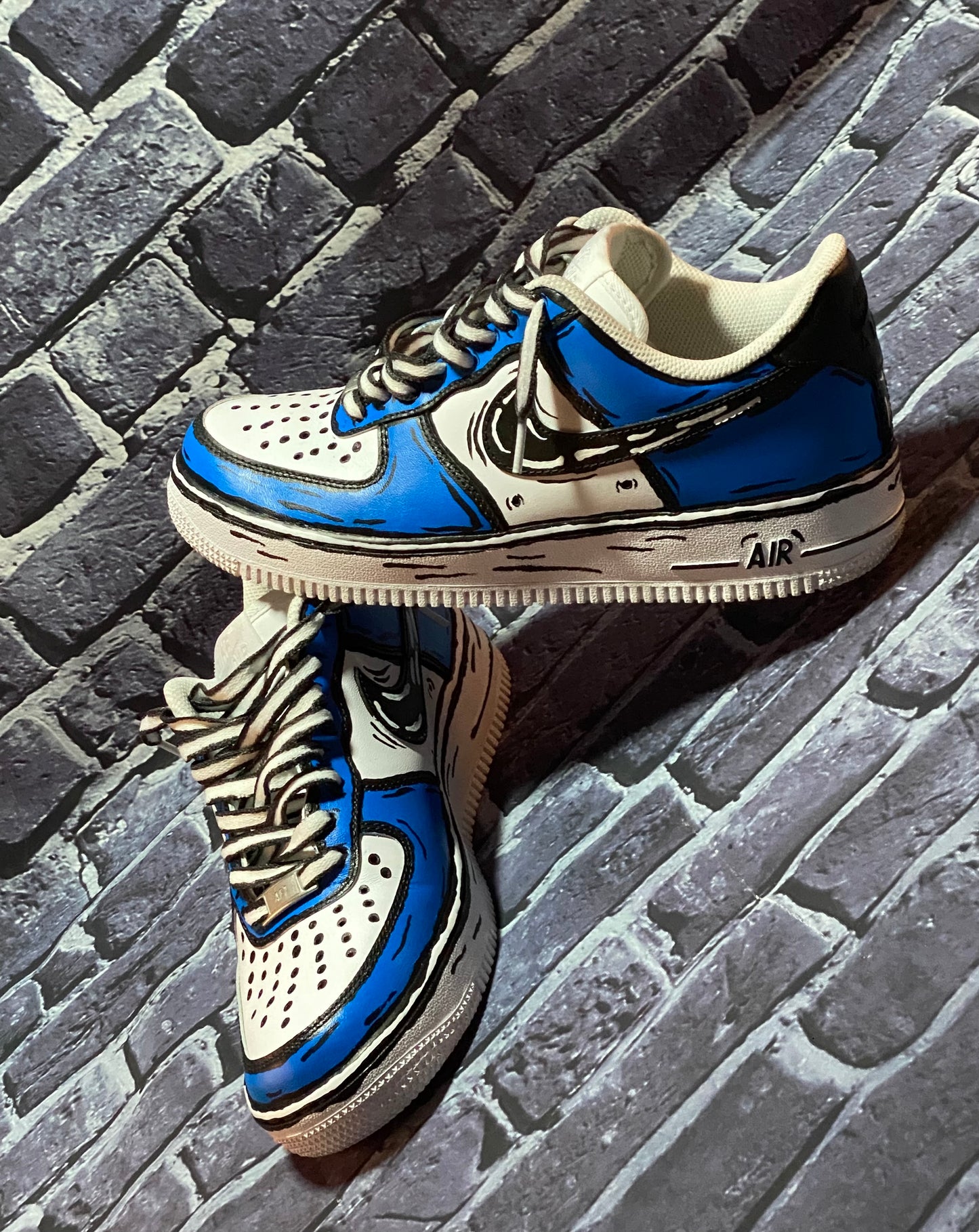 Cartoon AF1's Blue/Black/White